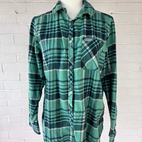 Women's Columbia Flannel Long Sleeve Shirt - Teal Blue Flannel shirt SIZE Large - Picture 7 of 9